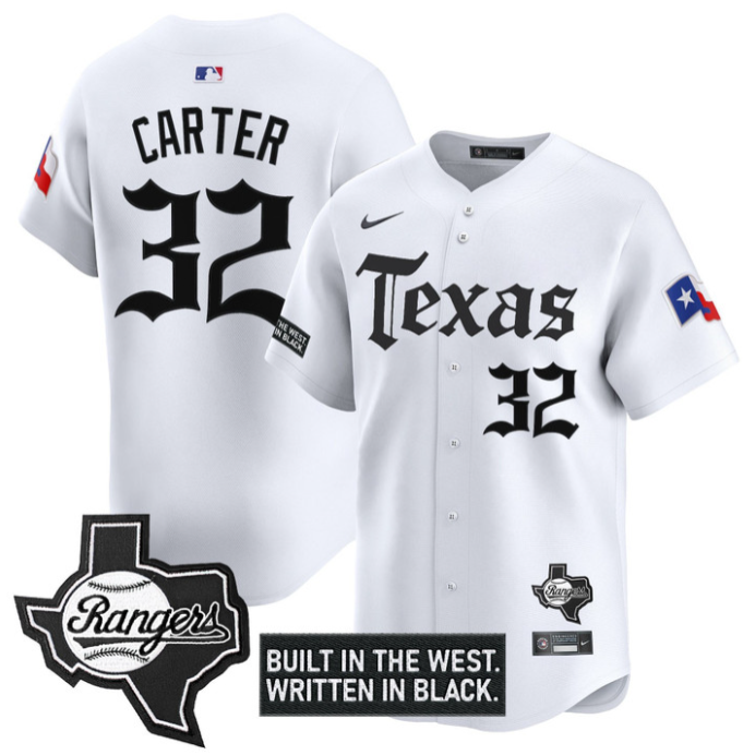 Evan Carter Jersey #32 Texas Rangers Gothic Frontier Edition Vapor Limited Stitched White