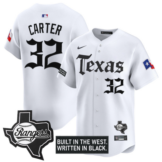 Evan Carter Jersey #32 Texas Rangers Gothic Frontier Edition Vapor Limited Stitched White