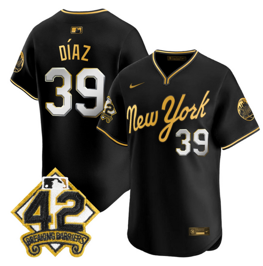 Edwin Díaz Jersey #39 New York Mets 2025 Jackie Robinson Patch Road Alternate Stitched Black Gold