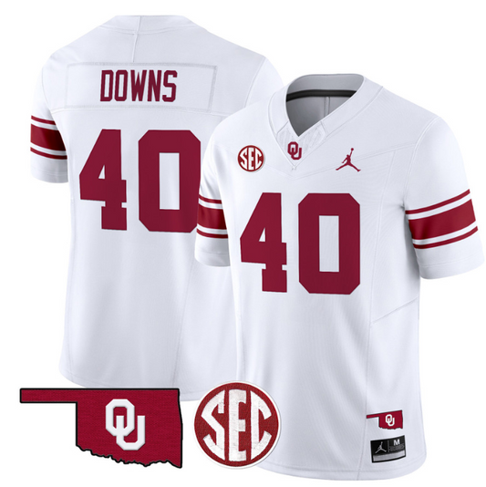 Ethan Downs Jersey #40 Oklahoma Sooners Football Throwback Vapor Limited Stitched White