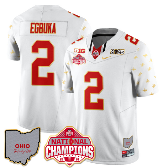 Emeka Egbuka Jersey #2 Ohio State National Champions 2025 Patch White Limited