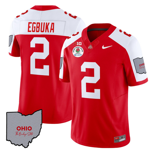 Emeka Egbuka Jersey #22 Ohio State Rose Bowl Patch Football V3 Red Alternate