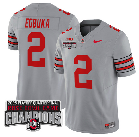 Emeka Egbuka Jersey #2 Ohio State 2025 Rose Bowl Champions Patch Gray
