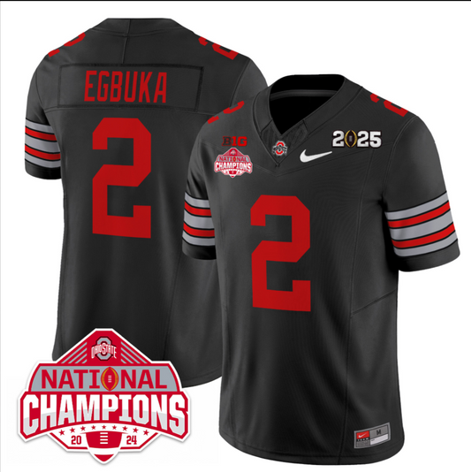 Emeka Egbuka Jersey #2 Ohio State 2025 CFP Patch National Champions Black