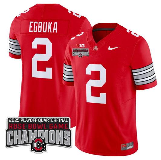 Emeka Egbuka Jersey #2 Ohio State 2025 Rose Bowl Champions Patch Red