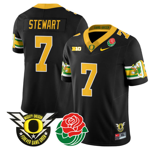 Evan Stewart Jersey #7 Oregon Ducks 2024 Rose Bowl Patch Football Black