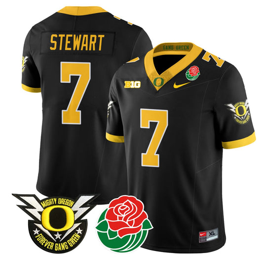 Evan Stewart Jersey #7 Oregon Ducks 2024 Mighty Rose Bowl Patch N2 Black