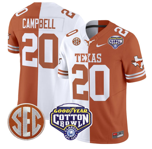 Earl Campbell Jersey #20 Texas Longhorns Cotton Bowl Patch Stitched Split
