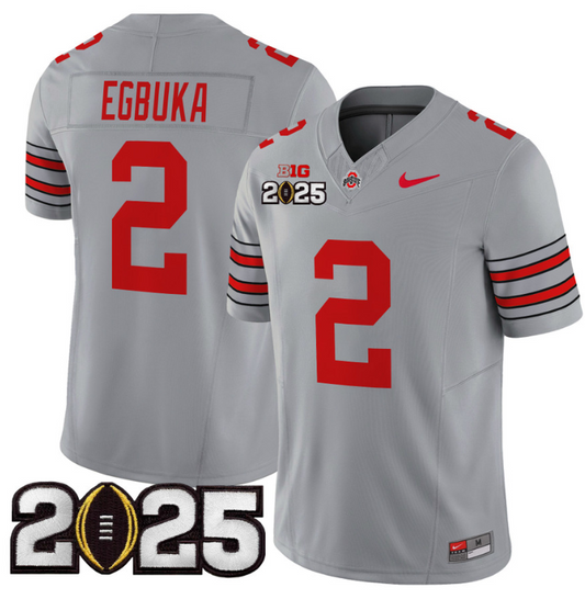 Emeka Egbuka Jersey #2 Ohio State 'Heritage Stripe' 2025 CFP Final Patch Gray