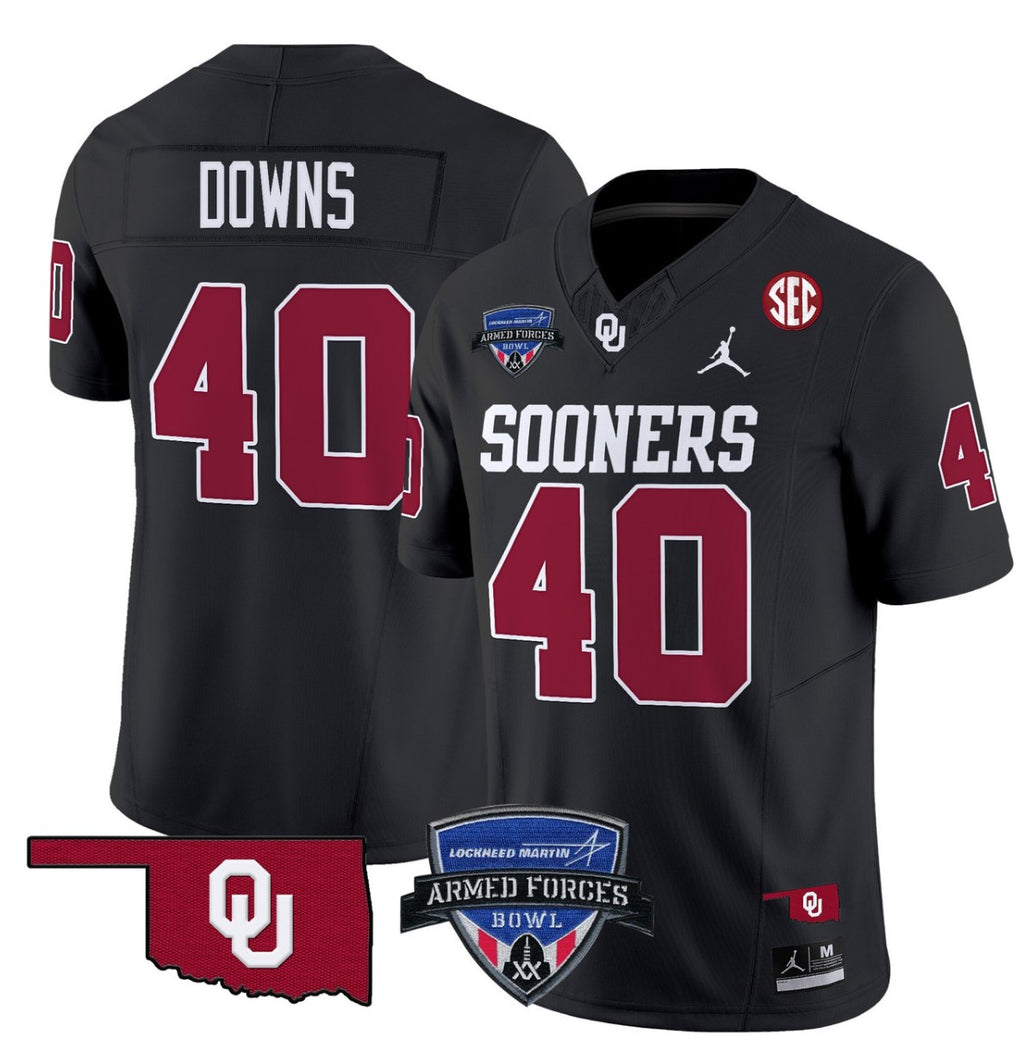 Ethan Downs Jersey #40 Oklahoma Sooners 2025 Armed Forces Bowl Patch Black