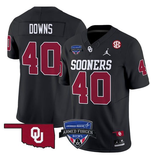Ethan Downs Jersey #40 Oklahoma Sooners 2025 Armed Forces Bowl Patch Black