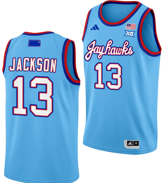Elmarko Jackson Jersey #13 Kansas Jayhawks Basketball DRIP Alternate 2023-24 Baby Blue