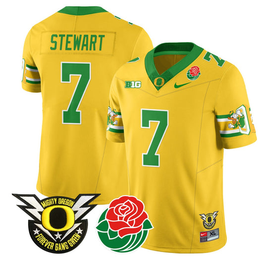 Evan Stewart Jersey #7 Oregon Ducks 2024 Rose Bowl Patch Football Yellow