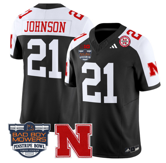 Emmett Johnson Jersey #21 Nebraska Cornhuskers 2025 Pinstripe Bowl Black Scarlet
