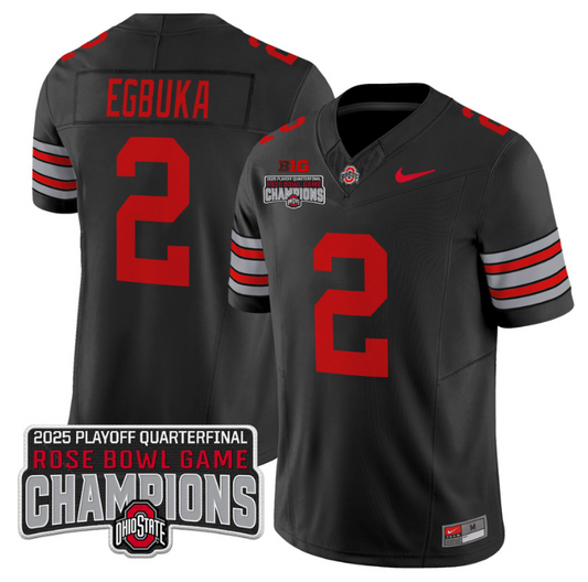 Emeka Egbuka Jersey #2 Ohio State 2025 Rose Bowl Champions Patch Black