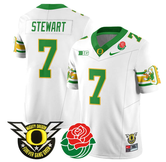 Evan Stewart Jersey #7 Oregon Ducks 2024 Rose Bowl Patch Football White