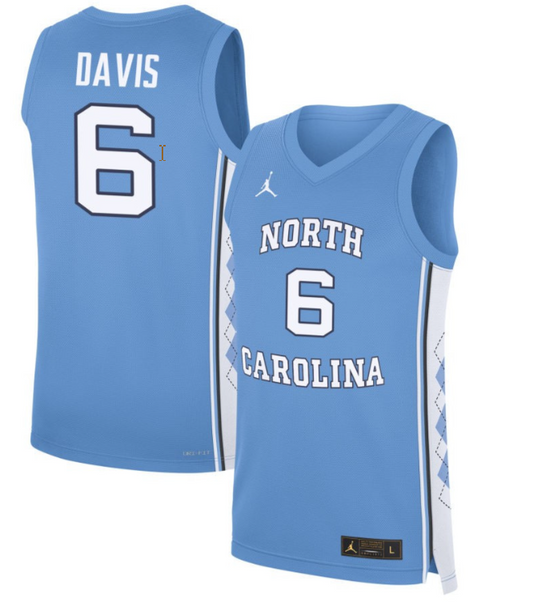 Elijah Davis Jersey #6 North Carolina Tar Heels Basketball Blue