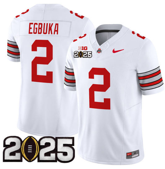 Emeka Egbuka Jersey #2 Ohio State 'Heritage Stripe' 2025 CFP Final Patch White