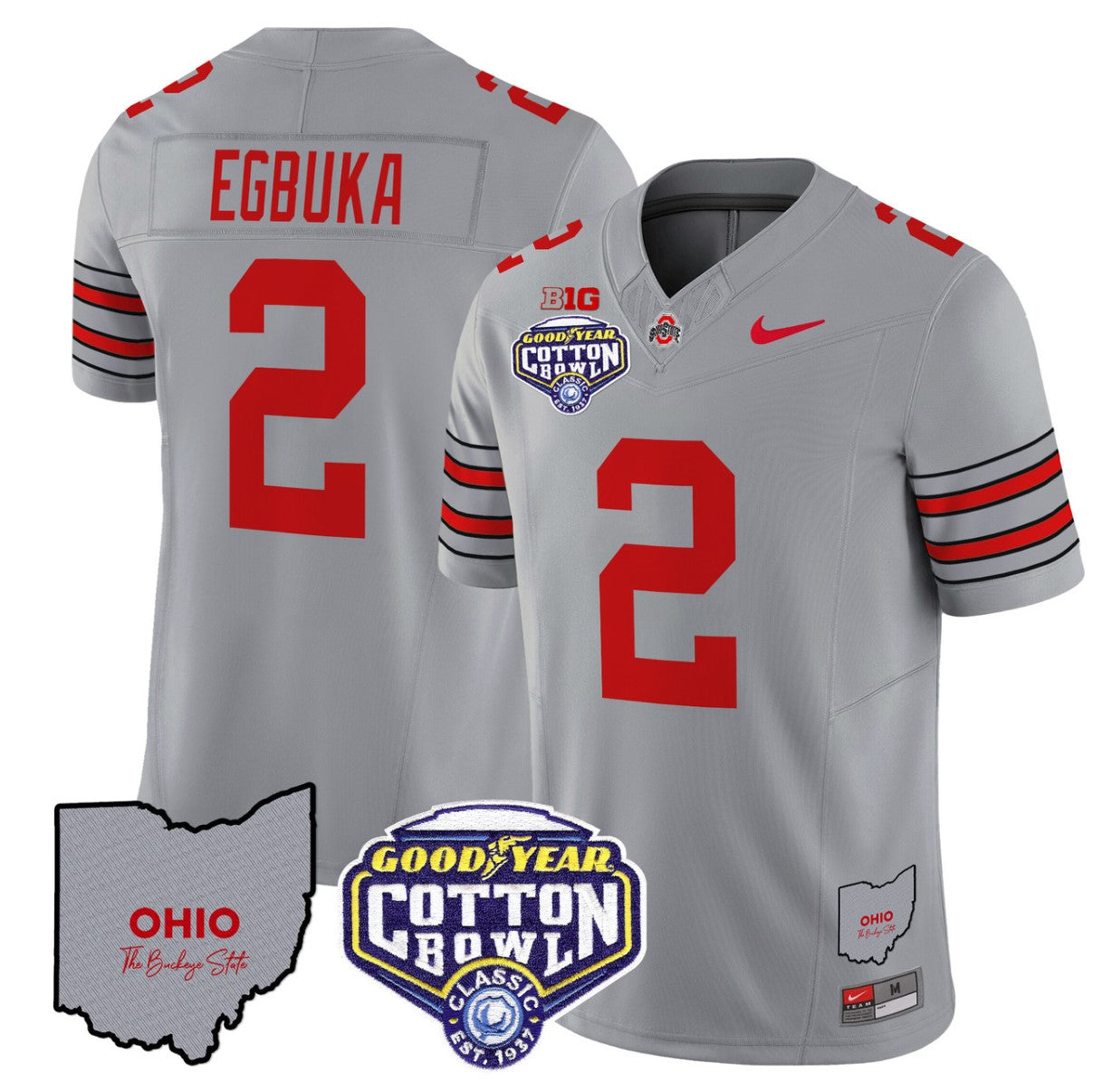 Emeka Egbuka Jersey #2 Ohio State Buckeyes Cotton Bowl Patch Stitched Gray