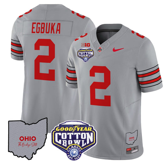 Emeka Egbuka Jersey #2 Ohio State Buckeyes Cotton Bowl Patch Stitched Gray