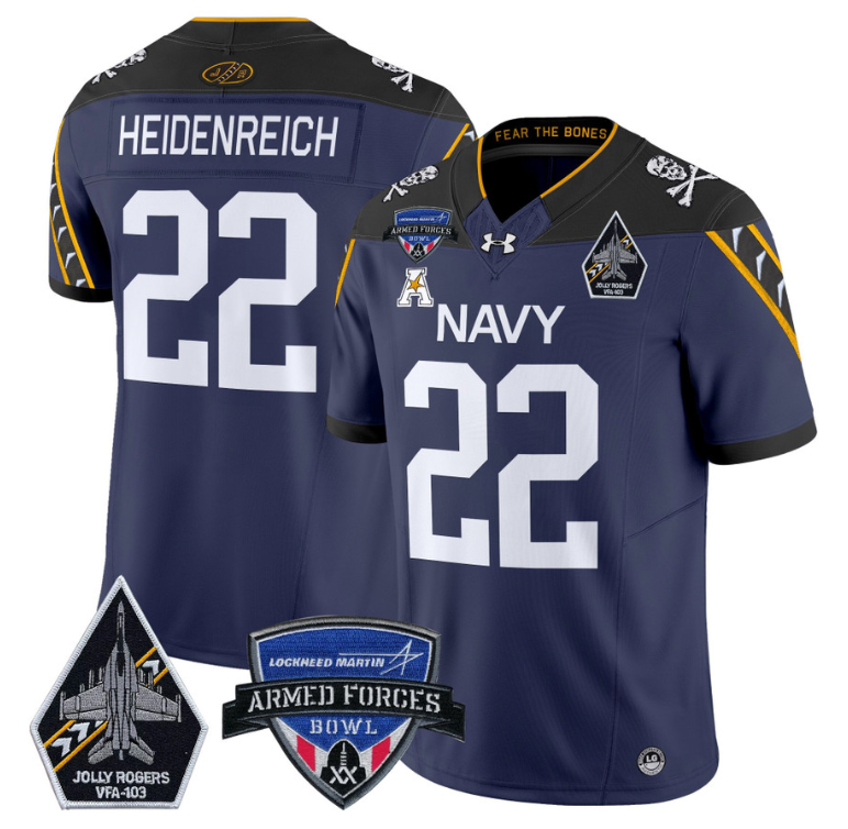 Eli Heidenreich Jersey #22 Navy Midshipmen 2025 Armed Forces Bowl Football Navy