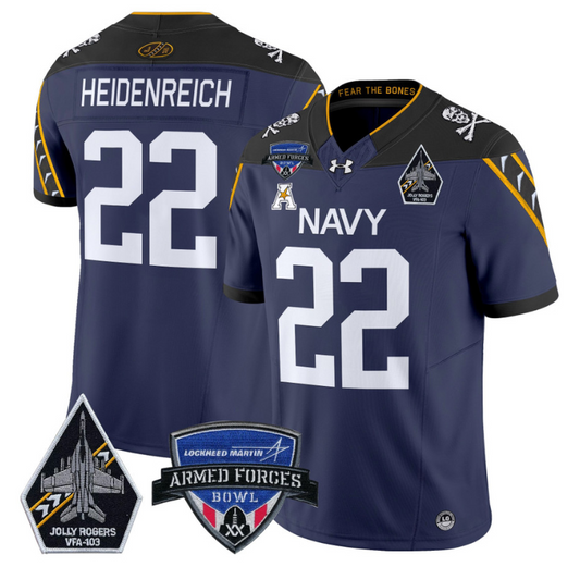 Eli Heidenreich Jersey #22 Navy Midshipmen 2025 Armed Forces Bowl Football Navy