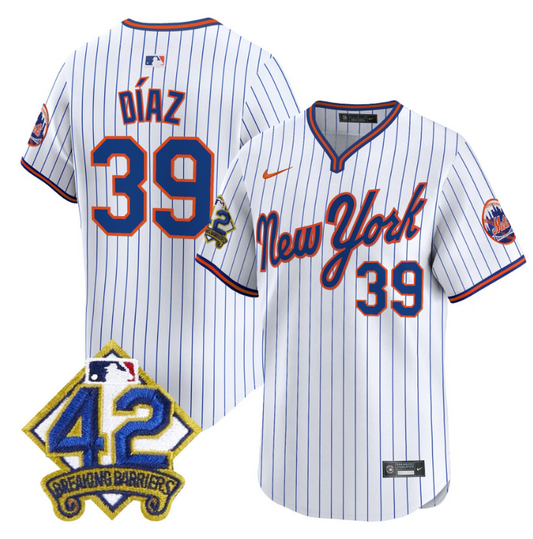 Edwin Díaz Jersey #39 New York Mets 2025 Jackie Robinson Patch Road Alternate Stitched Pinstripe