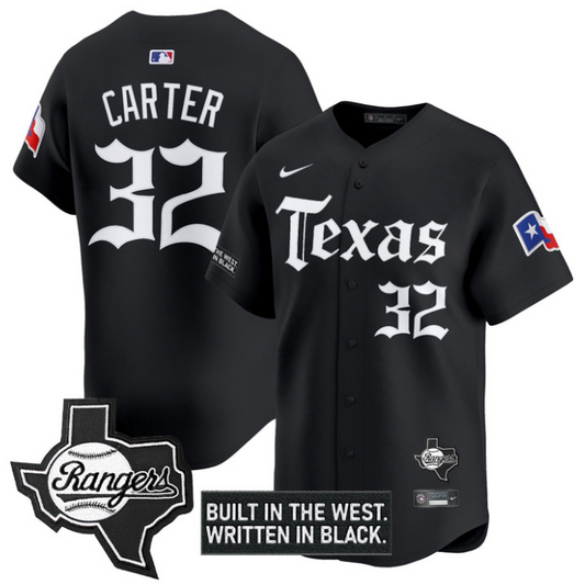 Evan Carter Jersey #32 Texas Rangers Gothic Frontier Edition Vapor Limited Stitched Black