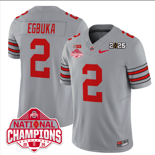 Emeka Egbuka Jersey #2 Ohio State 2025 CFP Patch National Champions Gray