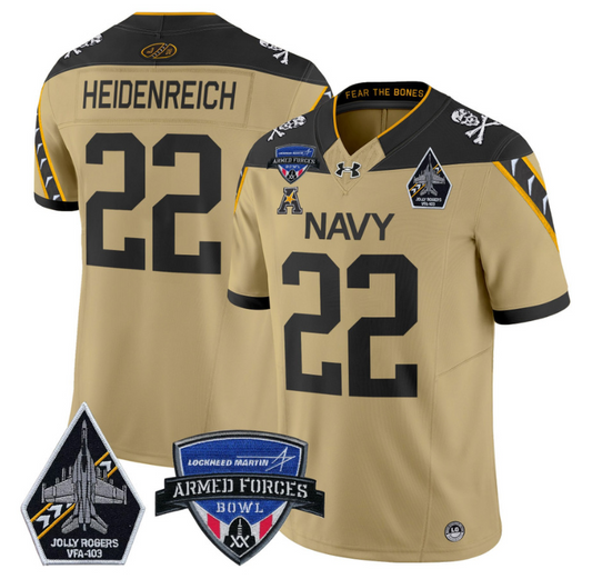 Eli Heidenreich Jersey #22 Navy Midshipmen 2025 Armed Forces Bowl Football Gold