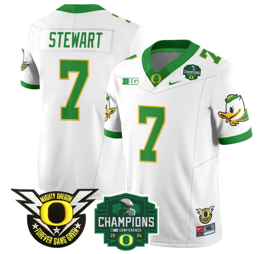 Evan Stewart Jersey #7 Oregon Ducks 2024 Big Ten Champions Football White