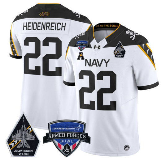 Eli Heidenreich Jersey #22 Navy Midshipmen 2025 Armed Forces Bowl Football White