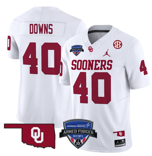 Ethan Downs Jersey #40 Oklahoma Sooners 2025 Armed Forces Bowl Patch White