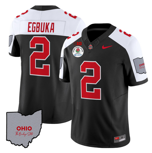 Emeka Egbuka Jersey #22 Ohio State Rose Bowl Patch Football V3 Black Alternate