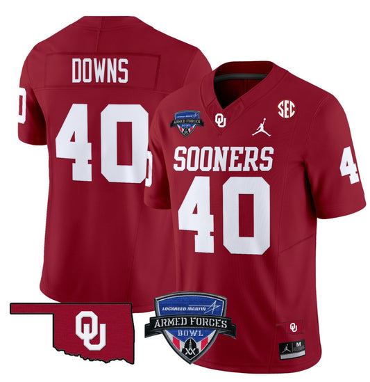 Ethan Downs Jersey #40 Oklahoma Sooners 2025 Armed Forces Bowl Patch Red