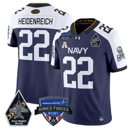 Eli Heidenreich Jersey #22 Navy Midshipmen 2025 Armed Forces Bowl Navy Alternate