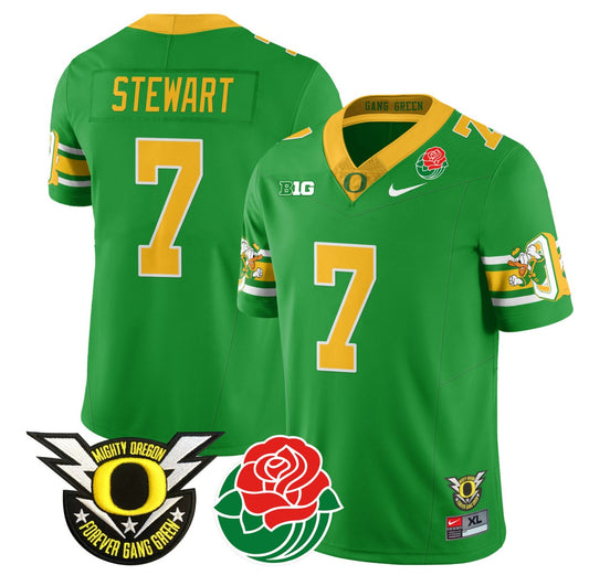 Evan Stewart Jersey #7 Oregon Ducks 2024 Rose Bowl Patch Football Green