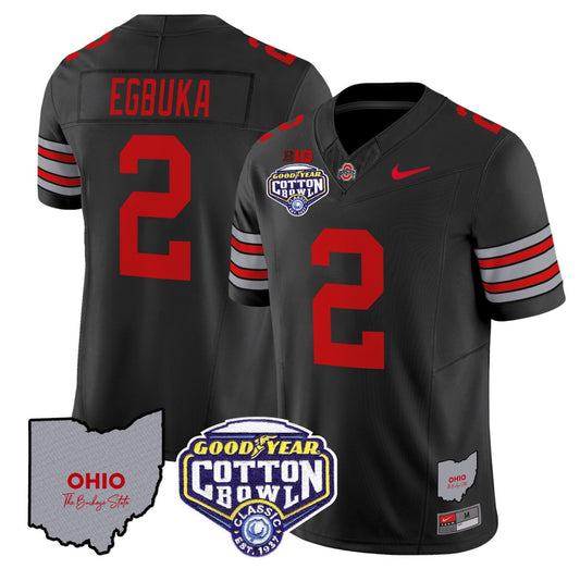Emeka Egbuka Jersey #2 Ohio State Buckeyes Cotton Bowl Patch Stitched Black