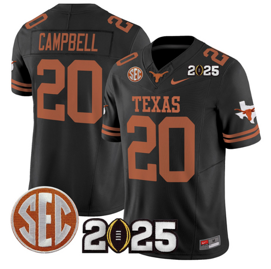 Earl Campbell Jersey #20 Texas Longhorns 2025 CFP Final Patch Black