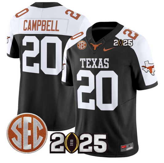 Earl Campbell Jersey #20 Texas Longhorns 2025 CFP Final Patch Black Alternate
