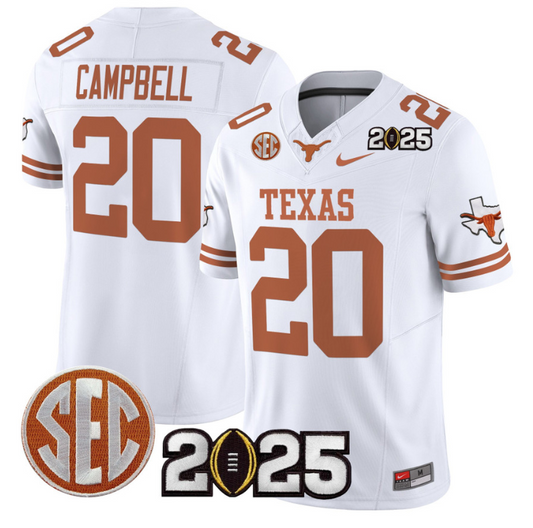 Earl Campbell Jersey #20 Texas Longhorns 2025 CFP Final Patch White