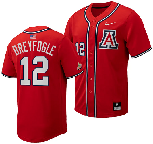 Easton Breyfogle Jersey #12 Arizona Wildcats Replica Baseball Full-Button Red