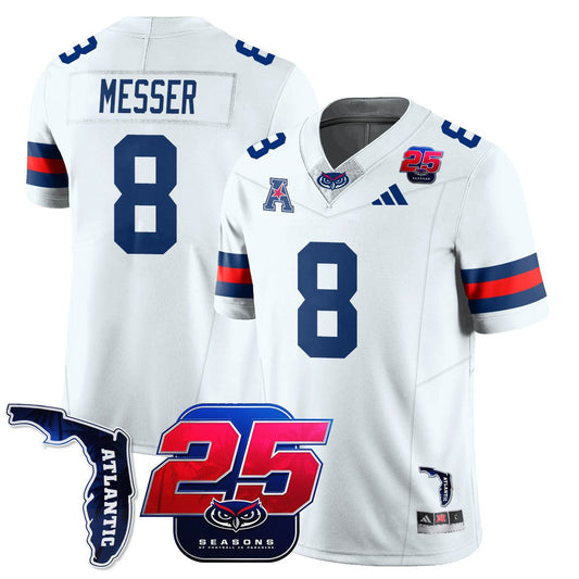 Easton Messer Jersey #8 Florida Atlantic Football 25th Season Stitched White