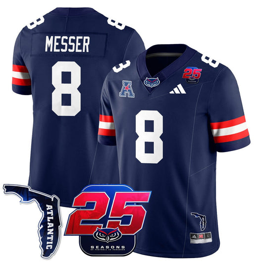 Easton Messer Jersey #8 Florida Atlantic Football 25th Season Stitched Navy