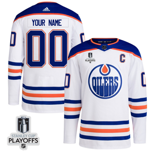 Edmonton Oilers 2024 NHL Playoffs Patch Away Jersey Customized - Men, White