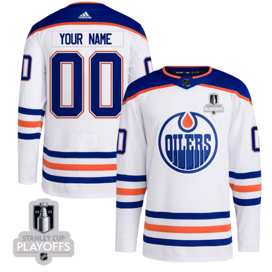 Edmonton Oilers 2025 NHL Playoffs Patch Away Men Custom Jersey - White