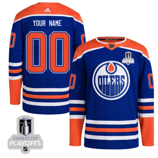 Edmonton Oilers 2025 NHL Playoffs Patch Home Men Custom Jersey - Blue