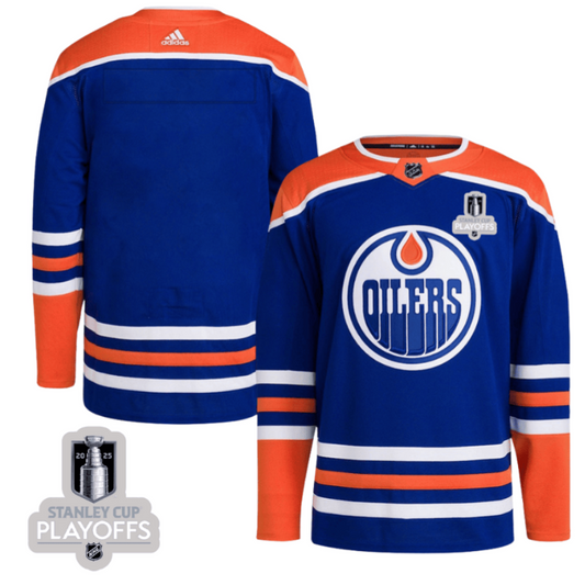 Edmonton Oilers 2025 NHL Playoffs Patch Home Men Jersey - Blue