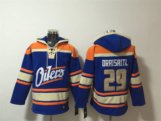 Edmonton Oilers #29 Leon Draisaitl Blue Lace-Up Pullover Hoodie