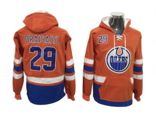 Edmonton Oilers #29 Leon Draisaitl Orange One Front Pocket Pullover Hoodie